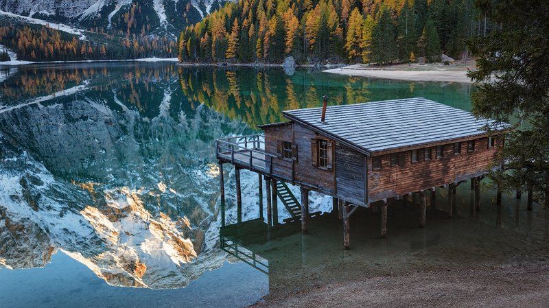 alps, braies, dolomites, italy, доломитовые альпы, доломиты, озеро Reflection of Braies. фото превью