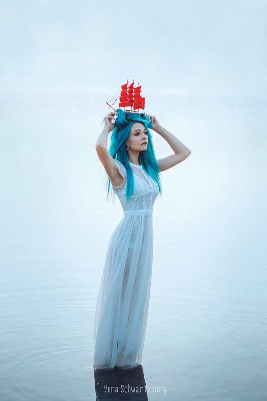 девушка, ассоль, алые паруса, синие волосы Моё море всегда со мной фото превью