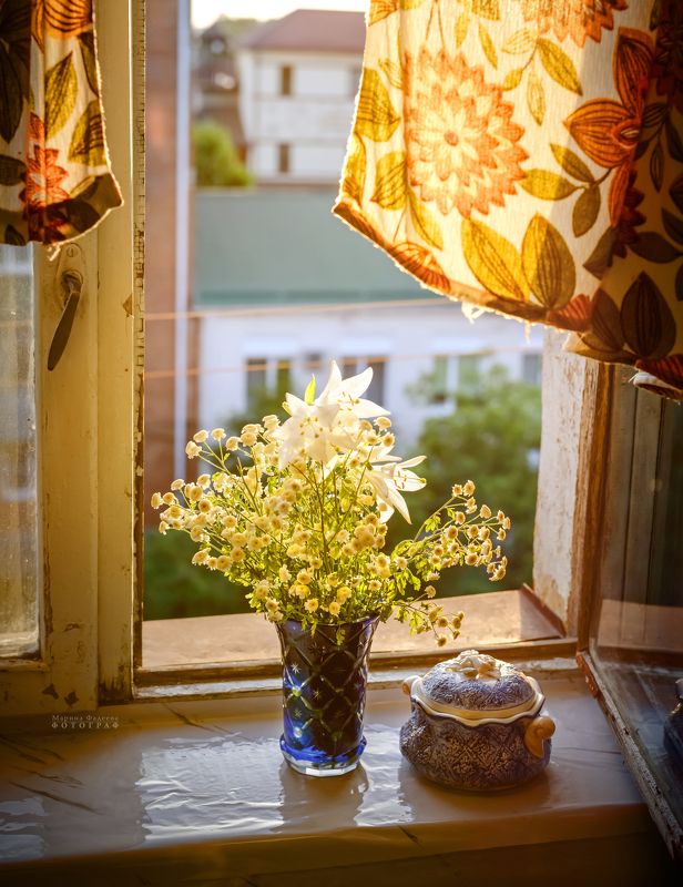 натюрморт, цветы, лето, закат Жизнь старого окошка фото превью