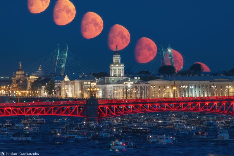 луна, прострел, санкт-петербург, троицкий мост, кунсткамера, Заход Луны за Кунсткамерой фото превью