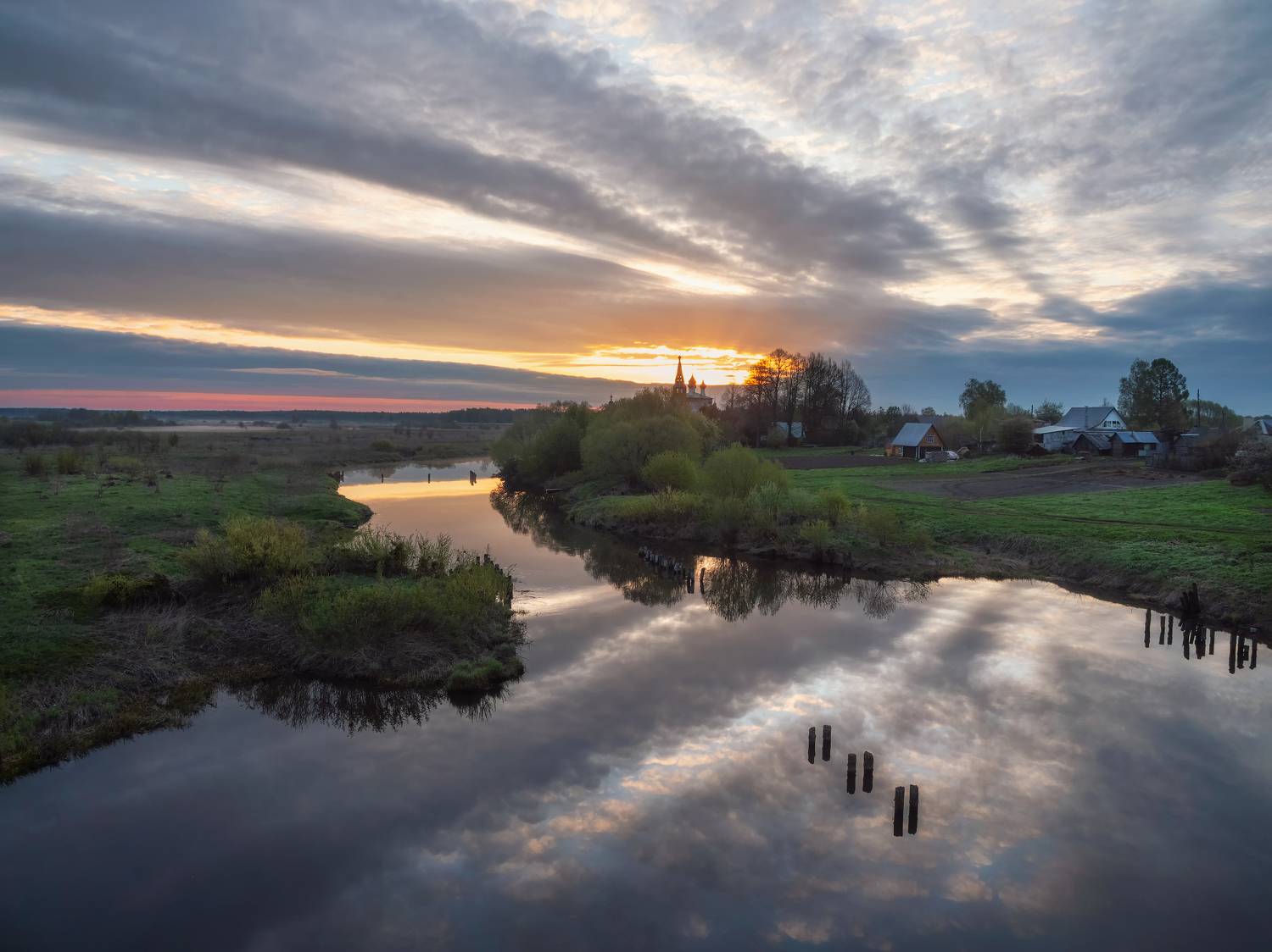 россия дунилово рассвет монастырь река отражения тишина покой, Саблин Станислав