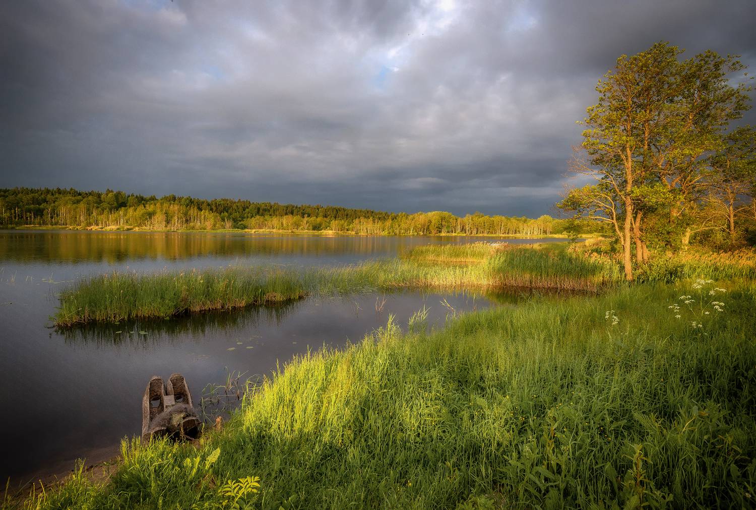 Озеро, лодка, торопецкое, берег, закат, вечер, Сергей Аникин