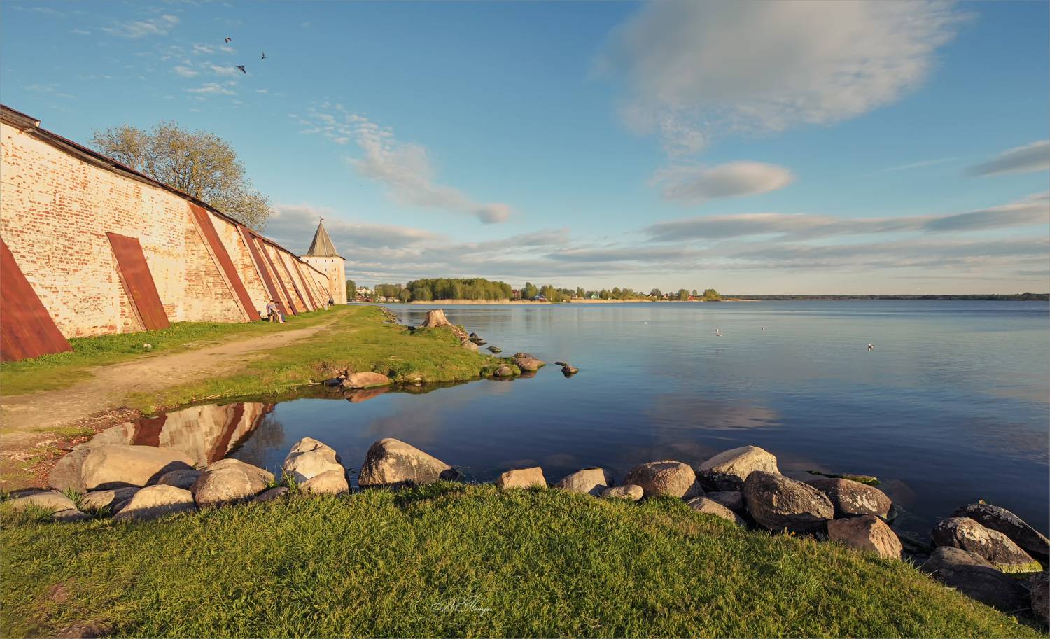 озеро стена отражение птицы, Вера Петри