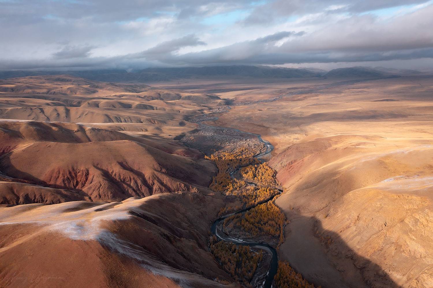 altay, drone, landscape, topview, autumn, snow, sun, Алексей Вымятнин