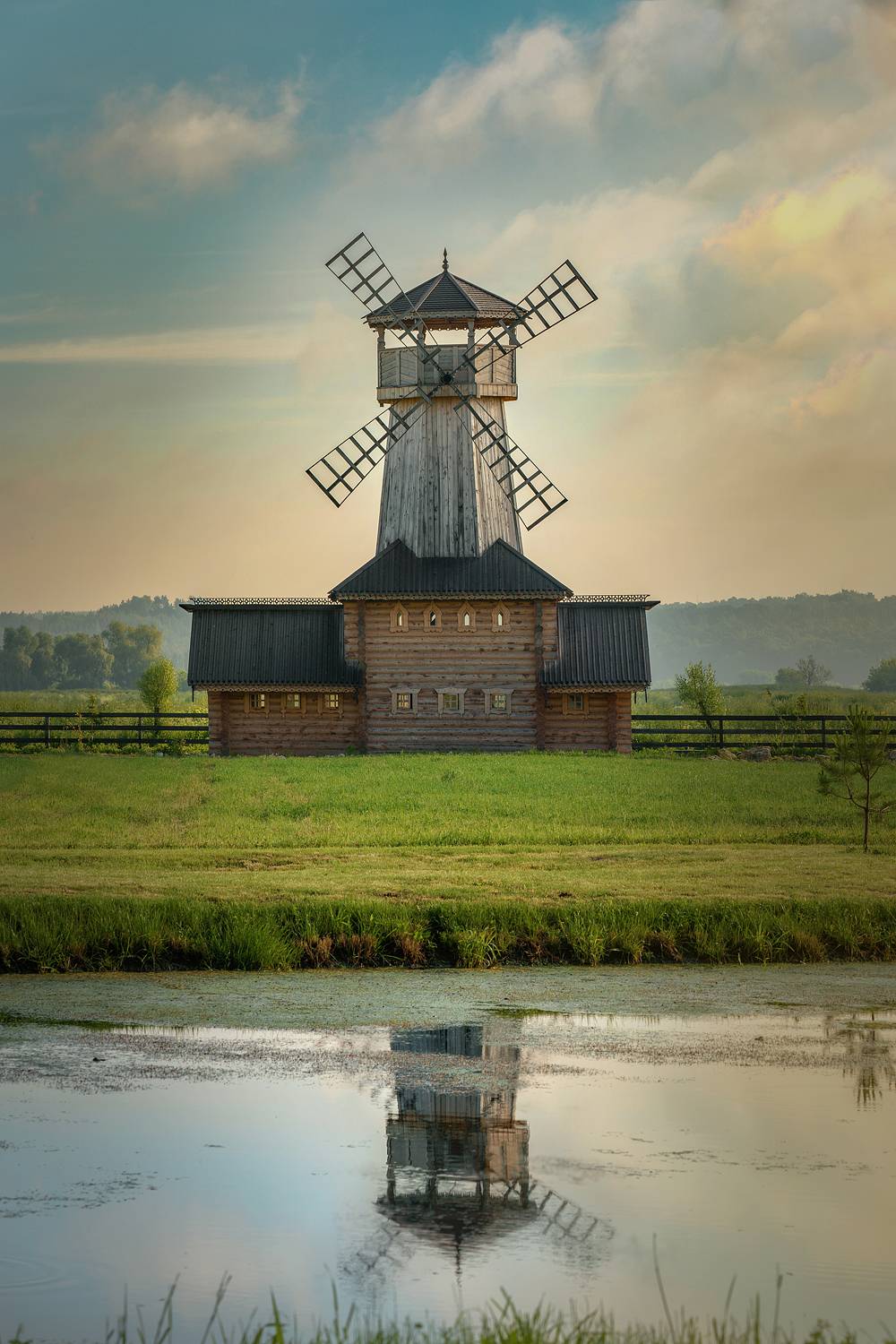 мельница, отражение, лето, пейзаж, архитектура, Ольга Яр