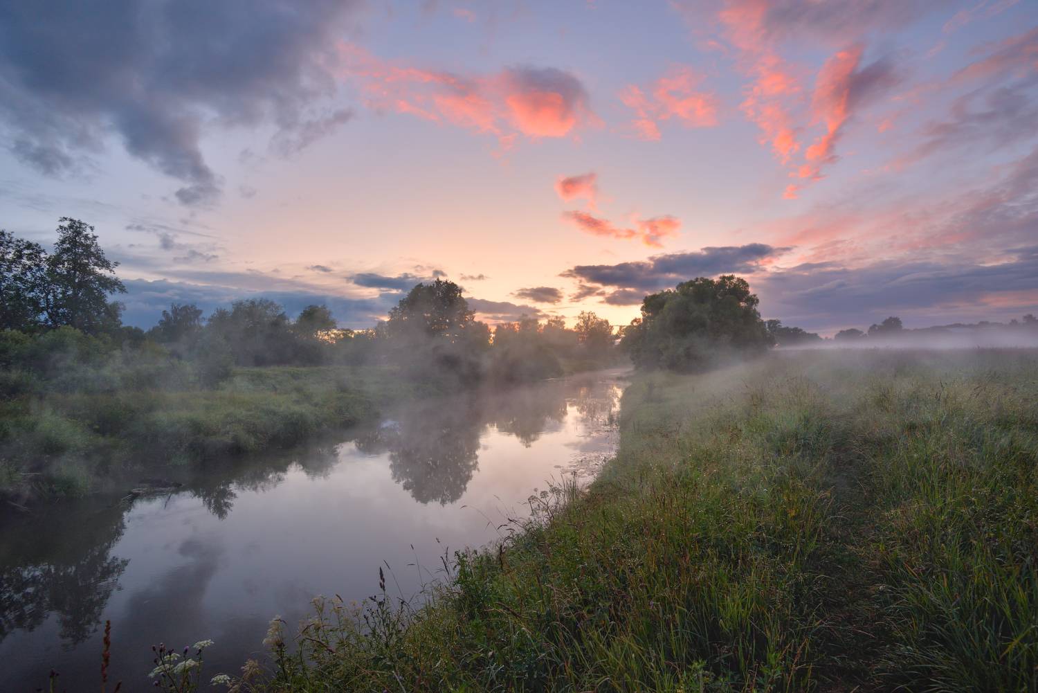 лето.вечер.закат,река,небо,облака,отражение,тропинка, Виталий Полуэктов