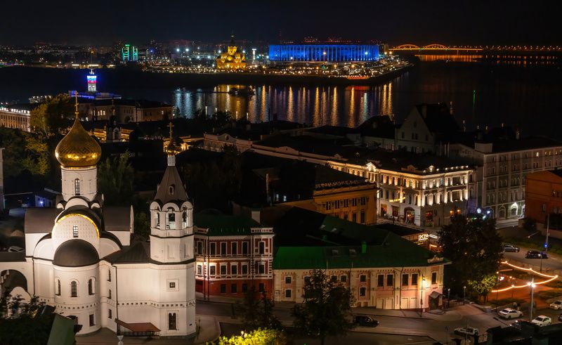 ночь город река огни храм Ночной \