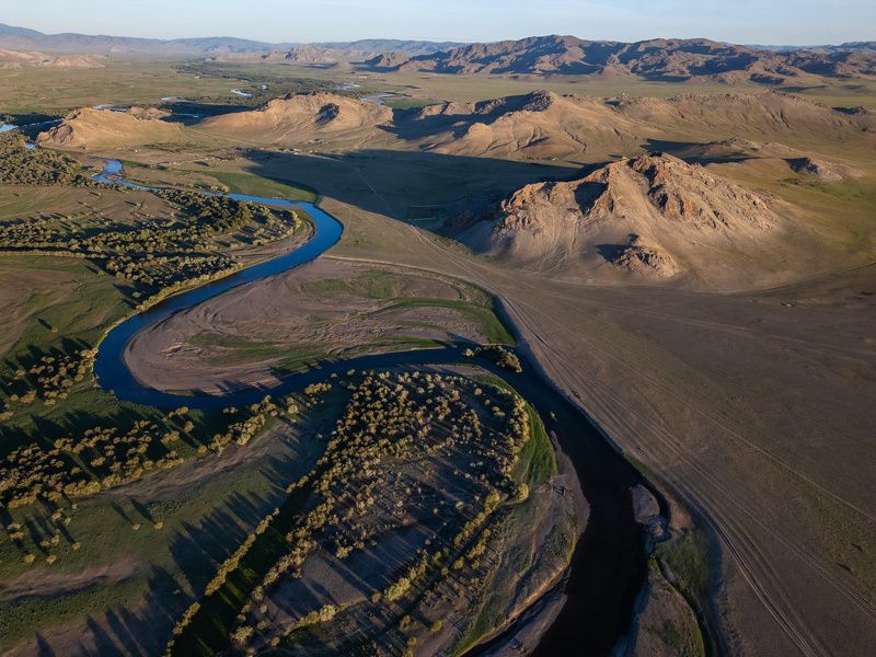монголия, горы, река, скала, рассвет, mongolia, mountains, river, rock, sunrise  фото превью