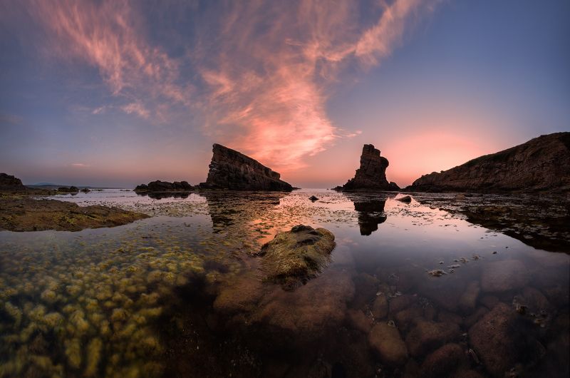 sea, rocks, landscape, morning, sunrise, bulgaria, two ships Two ships: calm morning фото превью