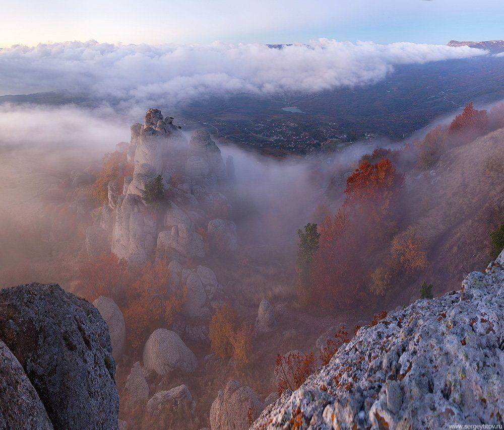Горы, Демерджи, Крым, Лес, Осень, Пейзажи Крыма, Скала, Туман, Serge Titov