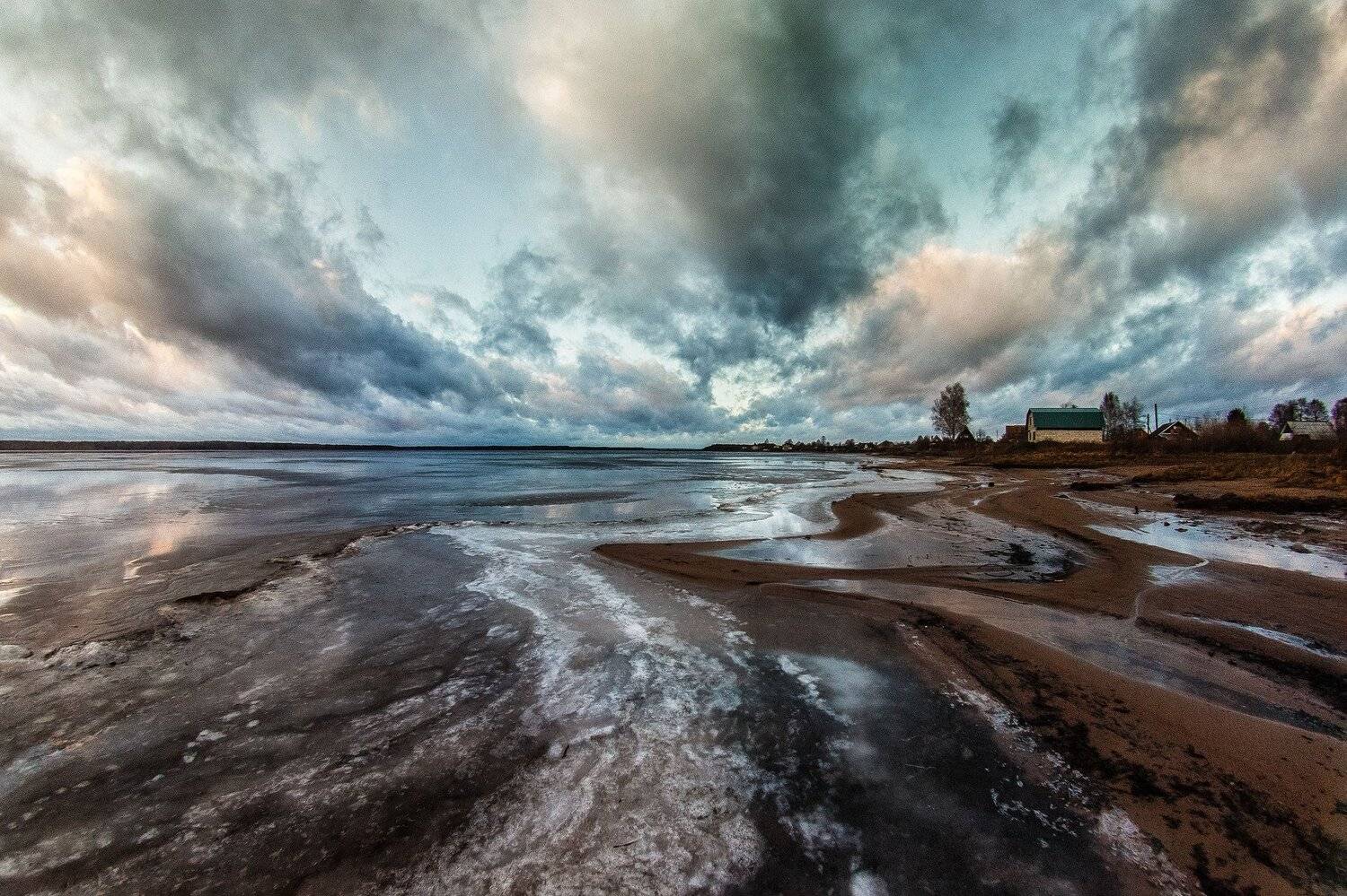 зима берег облака лед пеленг фишай, Татьяна Афиногенова