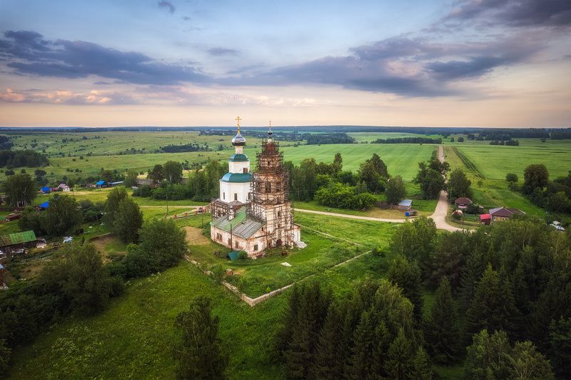 пермский край, пейзаж, закат, красота природы, поле, лето, облака, природа, дикая природа, сылва, лес, каширино,храм преображения господня Храм Преображения Господня фото превью