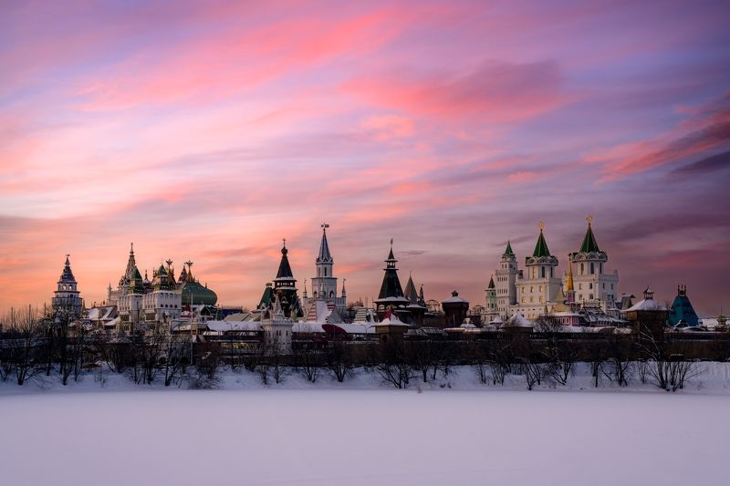 зима, закат, москва, россия, измайлово, кремль Розовый вечер фото превью