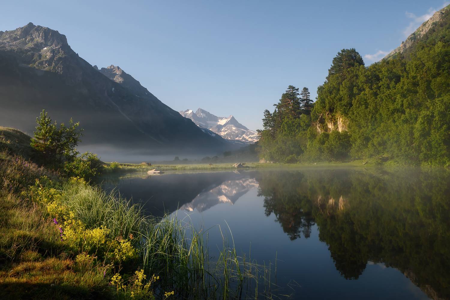 кавказ, карачаево-черкесия, горы,  лето, утро, озеро, горное озеро, Zakharov Armen