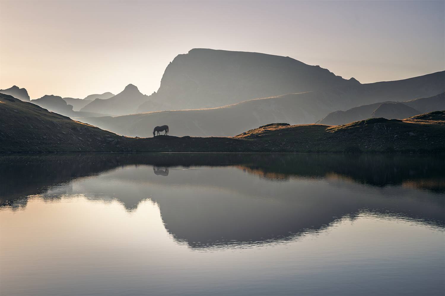 landscape nature scenery lake light sunlight morning sunrise peak reflections view sky mountain rila пейзаж озеро горы рассвет, Александър Александров