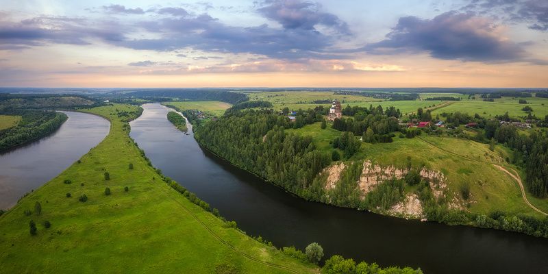 пермский край, пейзаж, закат, красота природы, поле, лето, облака, природа, дикая природа, сылва, лес, каширино,храм преображения господня Храм Преображения Господня фото превью