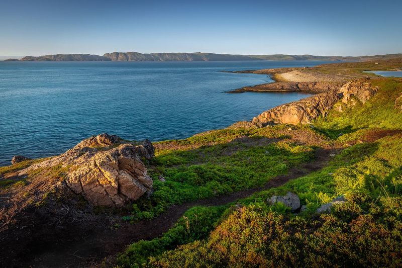 закат, баренцево море, залив, тундра, тириберка  фото превью