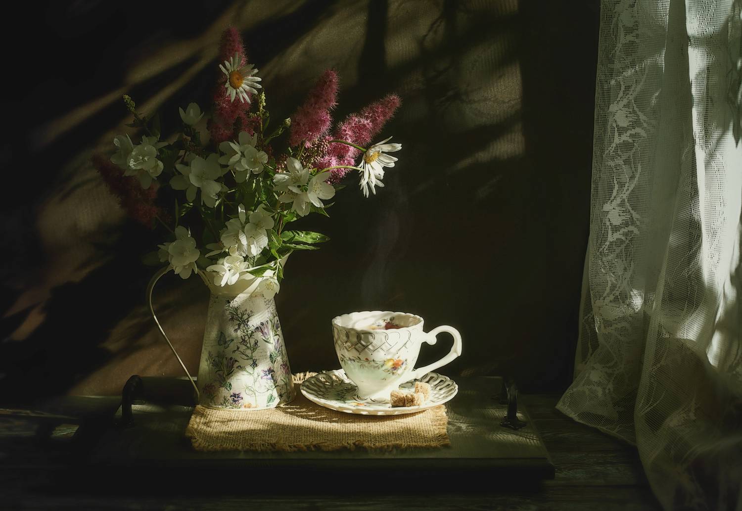 цветы, чай, кофе, натюрморт, напиток, аромат, вкусно, flowers, coffee, still life, drink, aroma, delicious, bouquet , flowers, занавеска, Стасов Виталий
