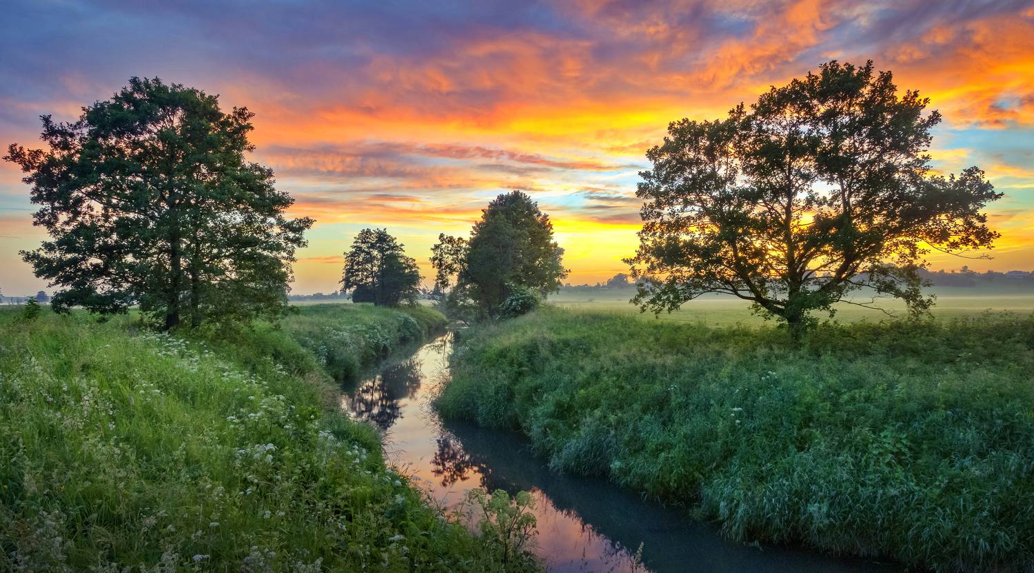 закат, лето, речка, пейзаж, Александр Гвоздь