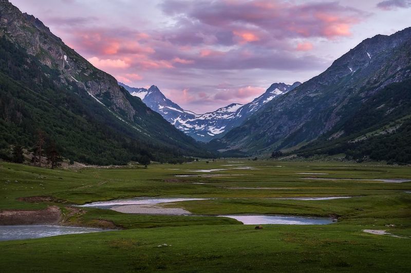 кавказ, карачаево-черкесия, кчр, горы,  лето, закат, маруха Вечер в долине фото превью