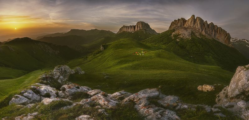 ачешбок, гора, рассвет, солнце, скалы, кавказ, тхач  фото превью