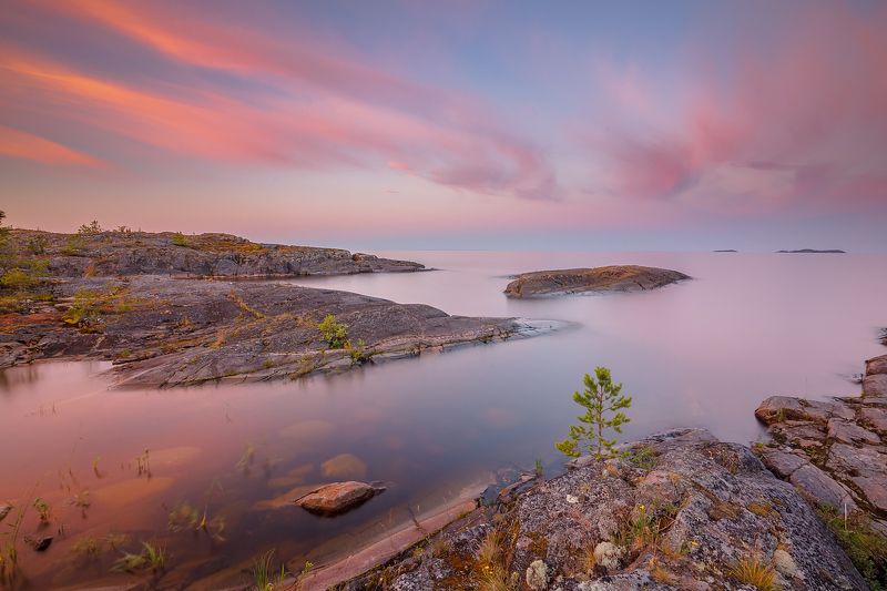 ладожские шхеры, карелия, ладога, северное приладожье, сортавала, лахденпохья, русский север,северная природа, северный пейзаж, пейзажи карелии, фототуры по карелии, фототуры по ладоге, фототур на ладожские шхеры Розовый синий час фото превью