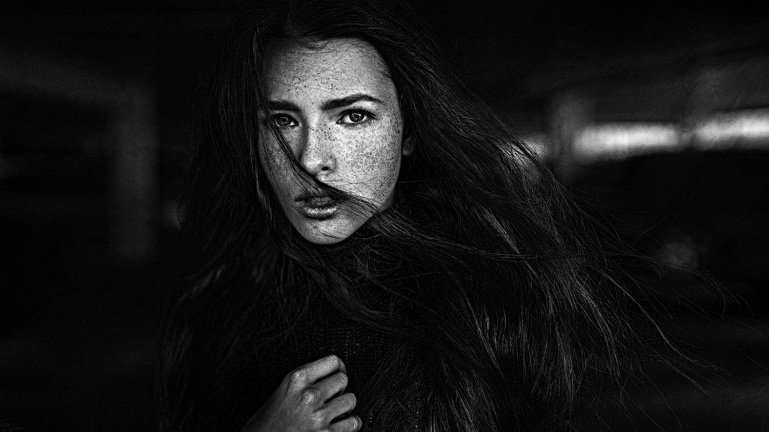 Black and white, Mood, Portrait, Redhead, Конопатая, Настроение, Портрет, Рыжая, Черно-белое, Георгий Чернядьев