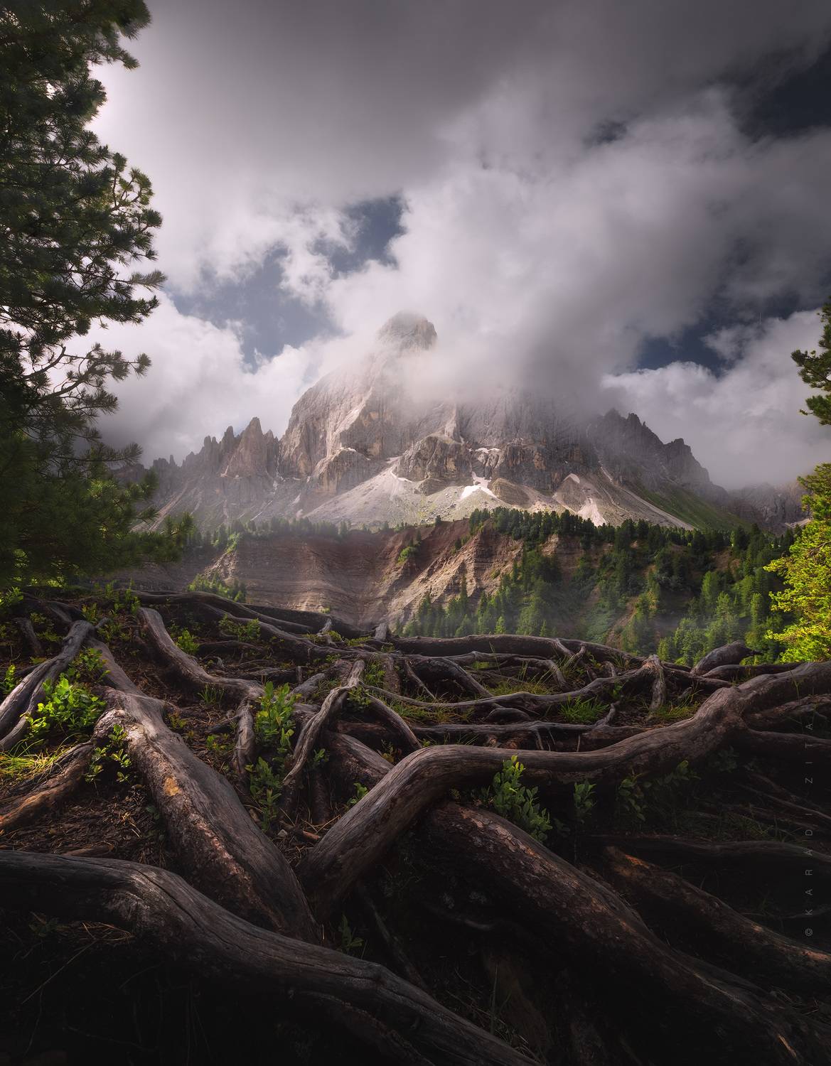 dolomites, dolomiti, mountains, mountainscape, italy, italia, roots, clouds, landscape, sky, sun, trees, tree, nature, Kar&aacute;di Zita
