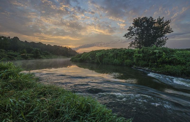 лето, утро, рассвет, река, упа, якшино Рассвет у быстрой реки фото превью