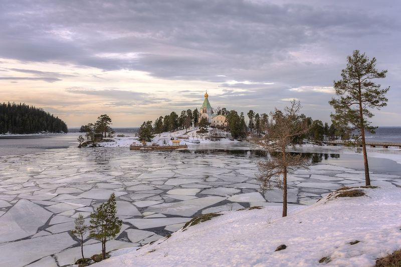 остров, озеро, ладога, валаам, вечер Первый лёд. фото превью
