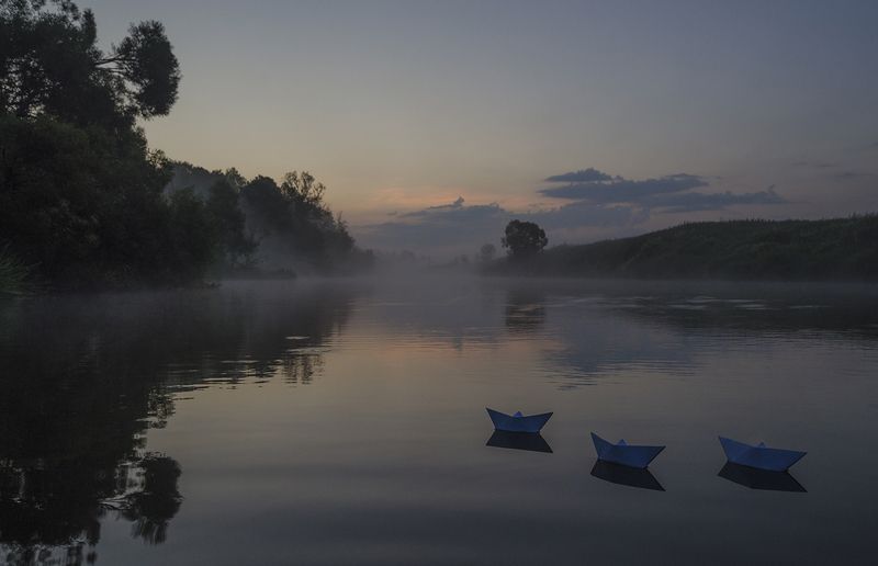 лето, утро, рассвет, якшино, река, упа Речная флотилия фото превью