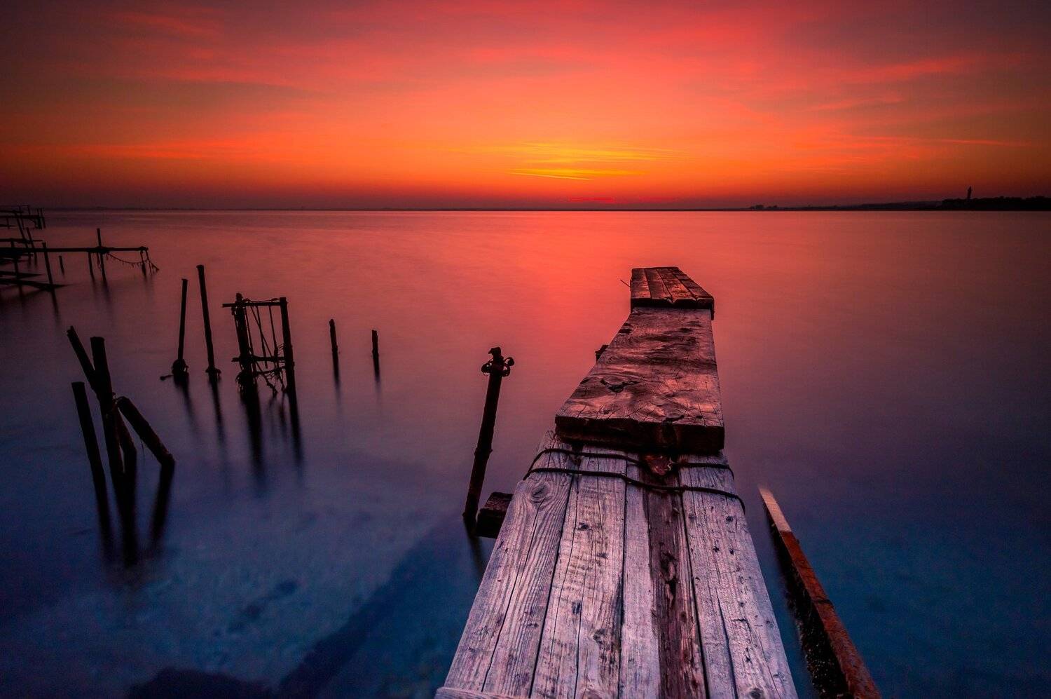 sunset, pier, skym sea, colorful, Jeni Madjarova