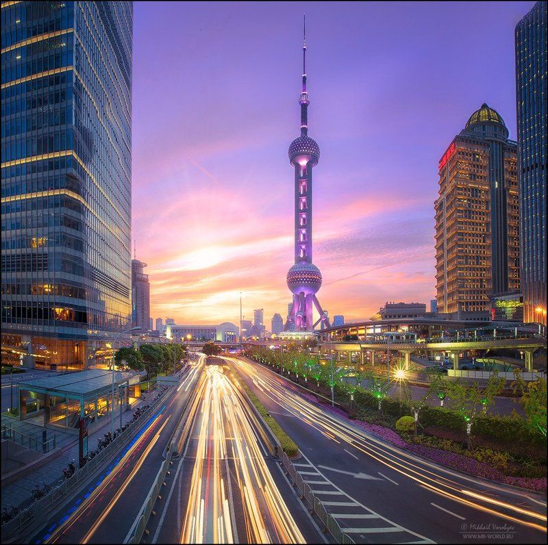 Китай, небоскребы, закат, город, восточная жемчужина, пудун Телебашня \