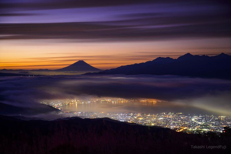 Fuji,mountain,cloud,purple,pink,lake,night,dawn,Japan,light, Purple Dawn фото превью