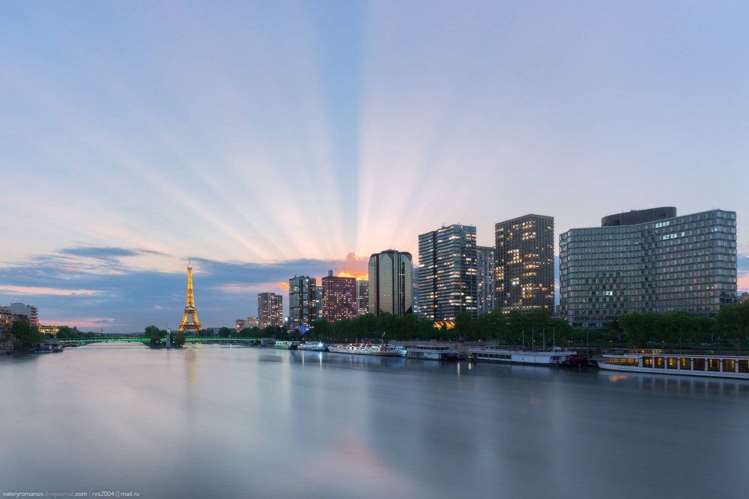 Париж, Франция, сена, рассвет, лучи, эйфелева башня, Валерий Романов