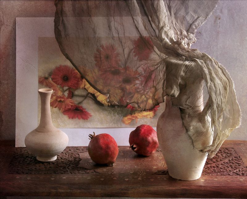 Герберы, Горшки, Гранат, Натюрморт, Фотонатюрморт  фото превью