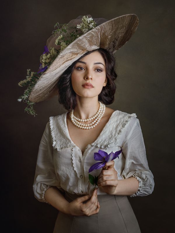 портрет , жанр, лицо, женщина, лица35, печать, цвет, шляпа, цветы Анна фото превью