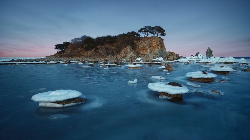 пейзаж, приморье, сумерки, зима, море, лед Грибочки фото превью