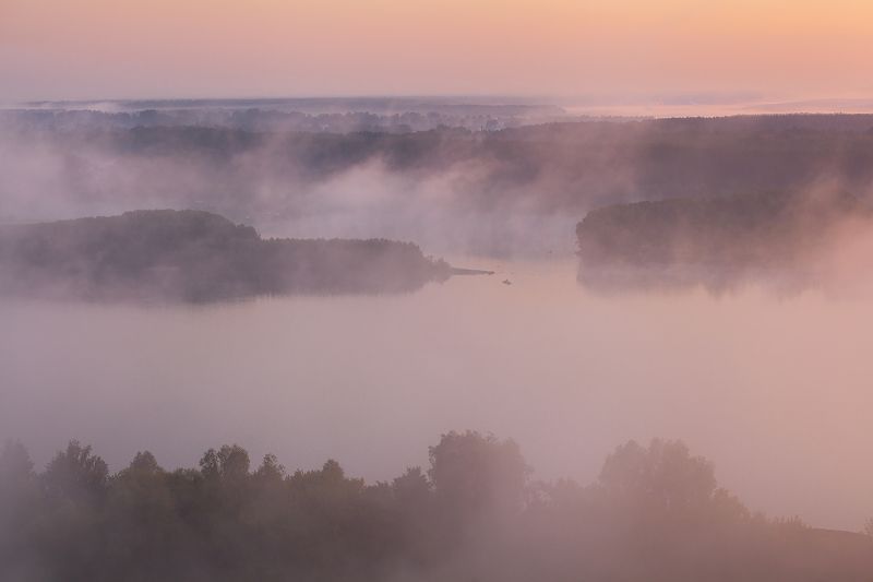 рассвет, нижний новгород, туман, лето, река Предрассветная фото превью