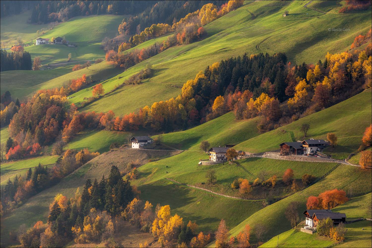 доломитовые альпы,santa maddalena,деревня,val di funes,осень,odle,италия,alps,ranui,hills,rural,nature,mountain, Гори Василий