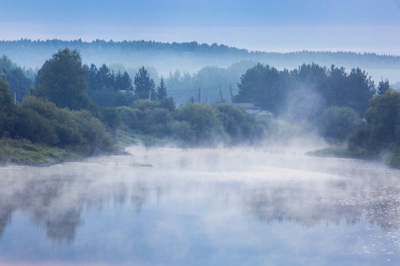 река, туман, деревня, утро, лето Река танцует фото превью