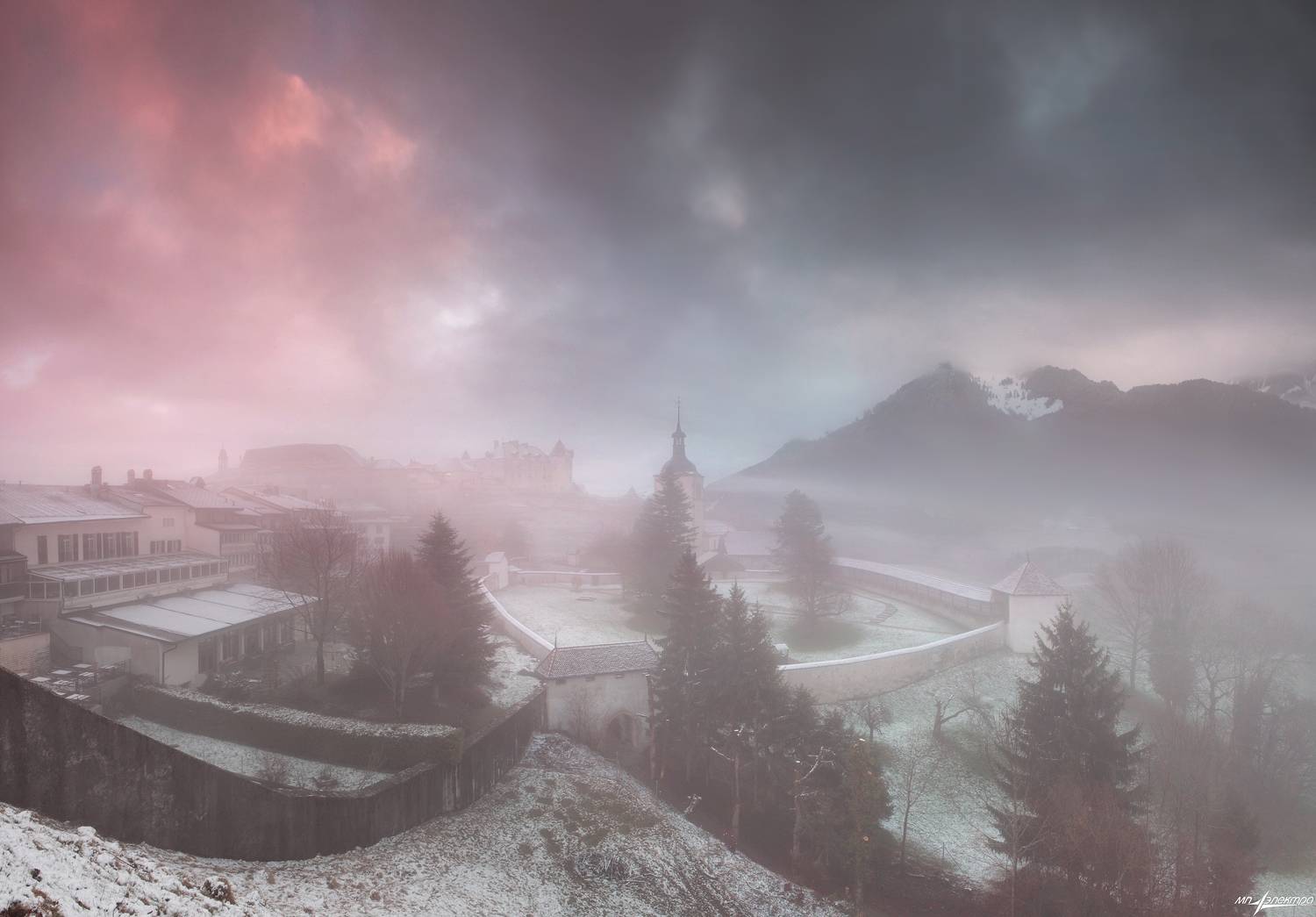 swiss,швейцария,утро,горы,замок,gruy&egrave;re, Матвеев Николай