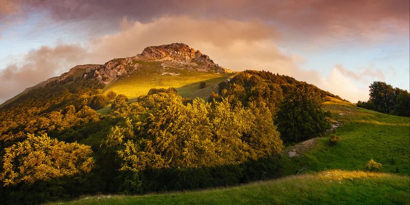 крым, панорама; закат, восход, горы, лес, трава, скалы, облака *** фото превью