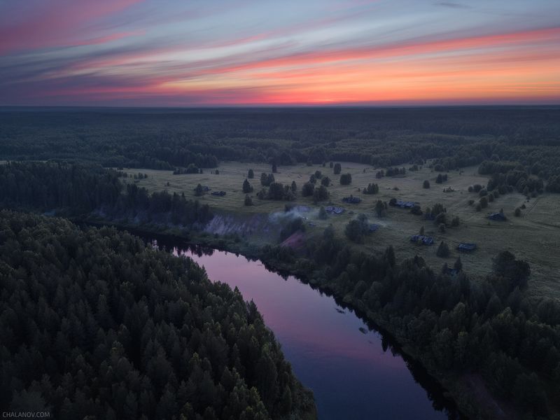 пейзаж, природа, река, деревня, рассвет Река Нем и деревня Краснояр фото превью