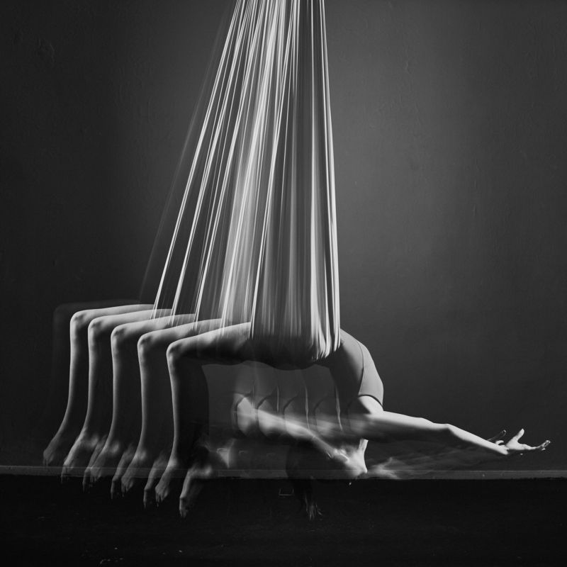 мультиэкспозиция, чб, монохром, гимнастика  фото превью