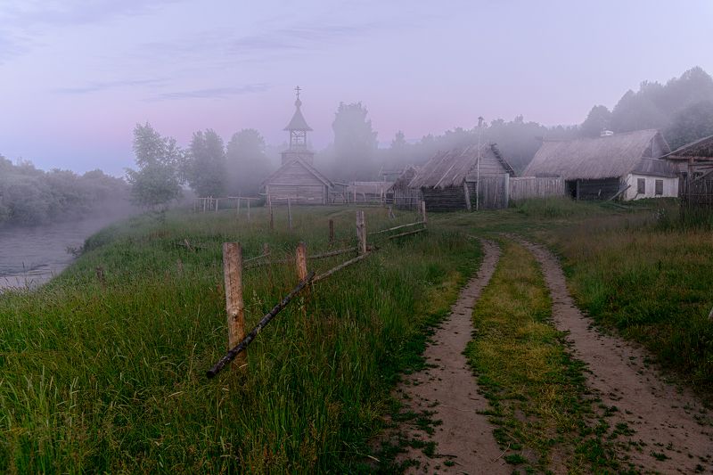 утро, туман, деревня Рано утром фото превью