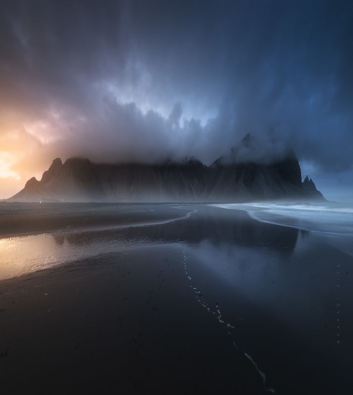 iceland, sunrise, landscape, sky, sun, lights, mountains, mountain, hungarianphotographer, beach, waves, rocks Last Lights at the dragon\'s nest фото превью
