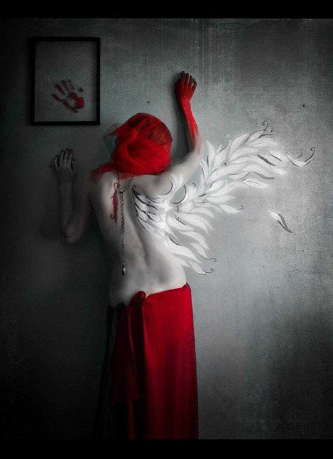 крылья, девушка, красное, volavolko