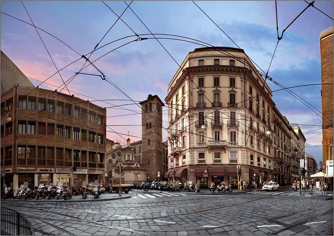город, провода, вечер, италия, милан, Boris Bort