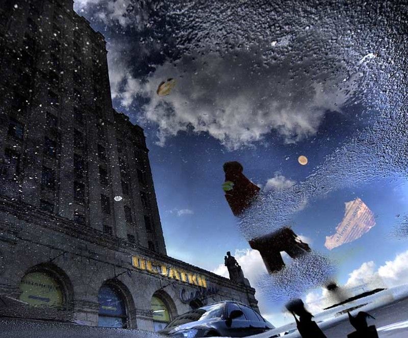 лужа, высотка, прошлое, отражение Куда идём?... фото превью